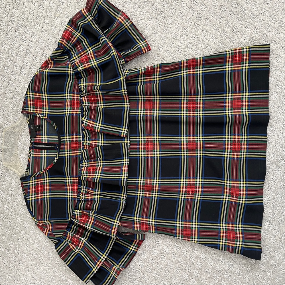 JCrew Edie Stewart Tartan Plaid ruffle front blouse size 4P